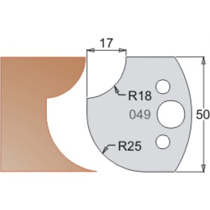 Нож Dimar МУЛЬТИСИСТЕМА HSS галтель R25 радиус R18 50x20x4 3304950