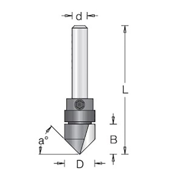 Фреза с подшипником V паз 45 гр. D12,7x12,7 L52 хвостовик 6 Dimar 1052103