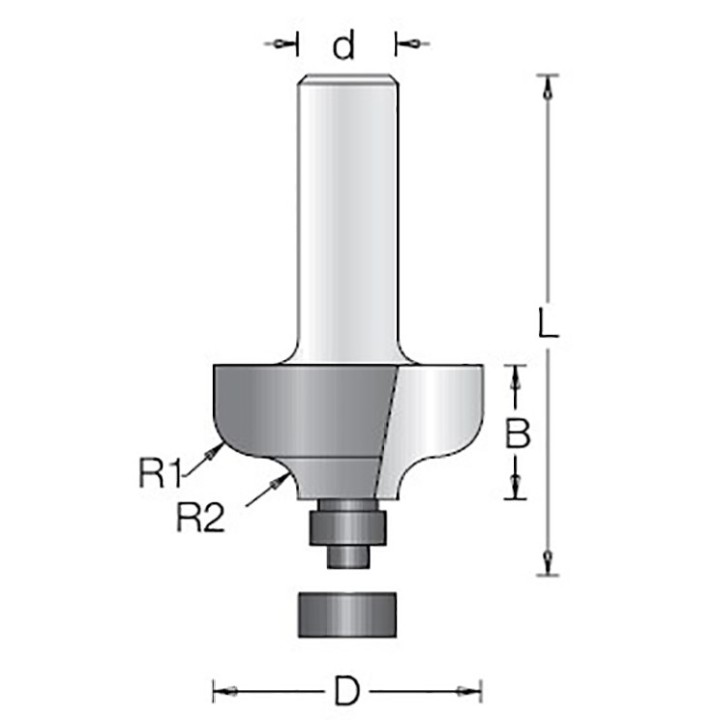 Фреза Dimar 1380029 фаска волна R4,5 D28,6x12,7 L62 подшипник, хвостовик 12