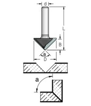 Фреза паз V для гибки гипсокартона на 90 гр. D26 B12.7 хвостовик 6 WPW VG90273