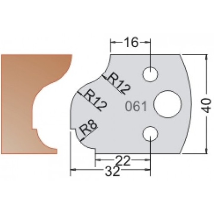 Нож Dimar МУЛЬТИСИСТЕМА HSS мультипрофиль карниз R8 40x20x4 3306140