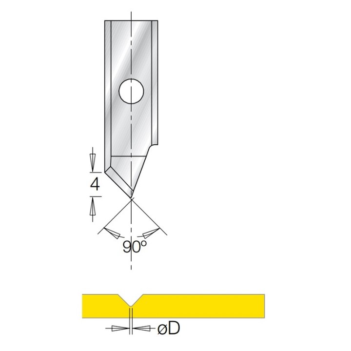 Нож гравировка V паз 90 гр B4 пятка 1 для фрезы G1853 Dimar 3185017